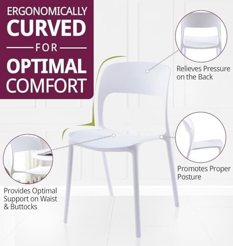 Stackable White Plastic Dining Chairs Set of 4 – Modern Kitchen & Office Seats - Kwikley