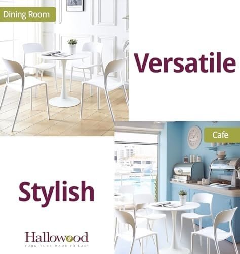 Stackable White Plastic Dining Chairs Set of 4 – Modern Kitchen & Office Seats - Kwikley