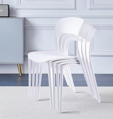 Stackable White Plastic Dining Chairs Set of 4 – Modern Kitchen & Office Seats - Kwikley