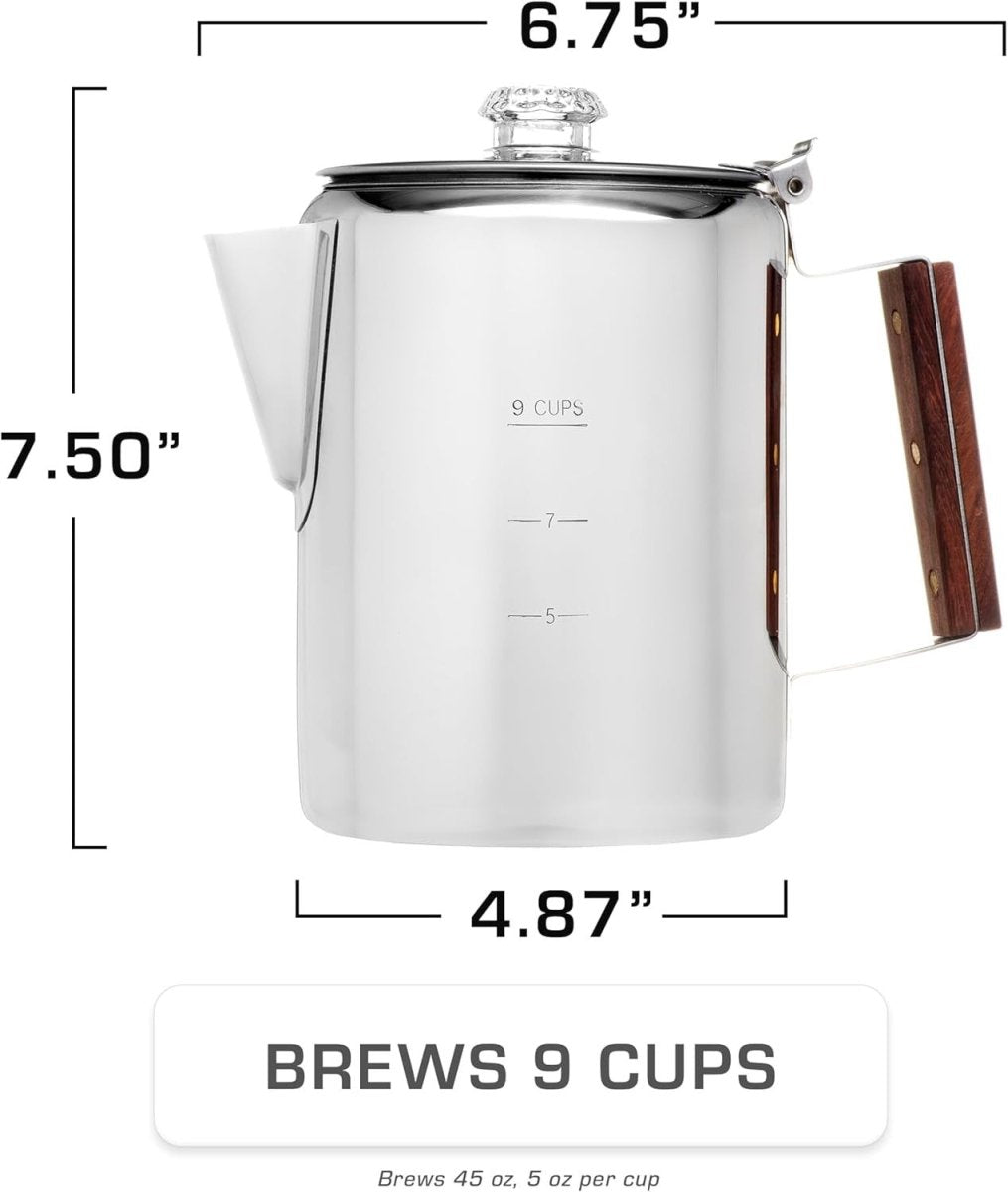 Stainless Steel Coffee Percolator 9 Cup Stovetop Camping Coffee Pot - Kwikley