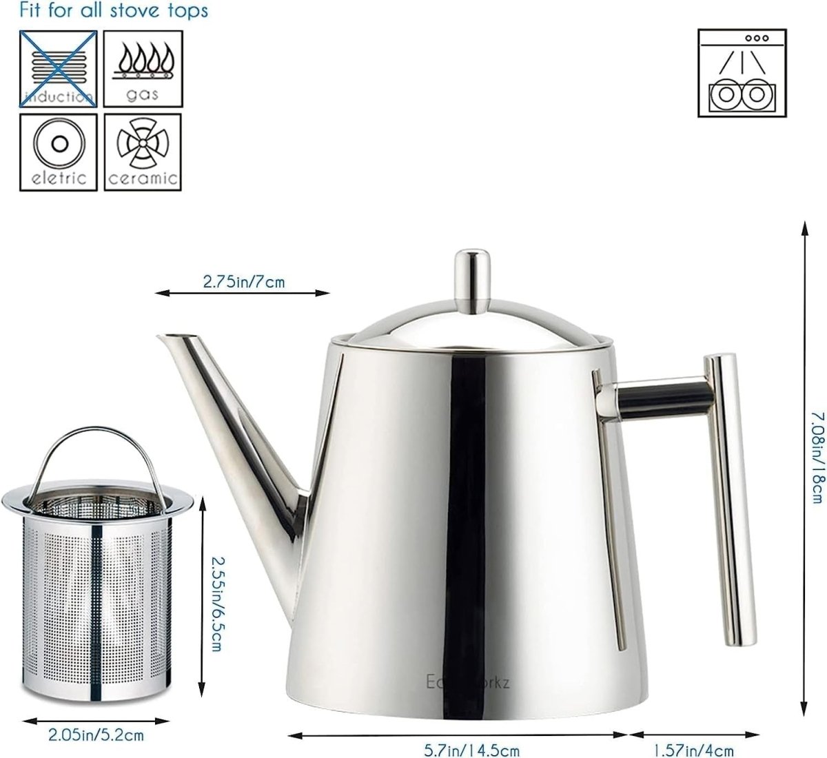 Stainless Steel Tea Pot 1500ml Removable Infuser Loose Leaf Herbal Tea - Kwikley