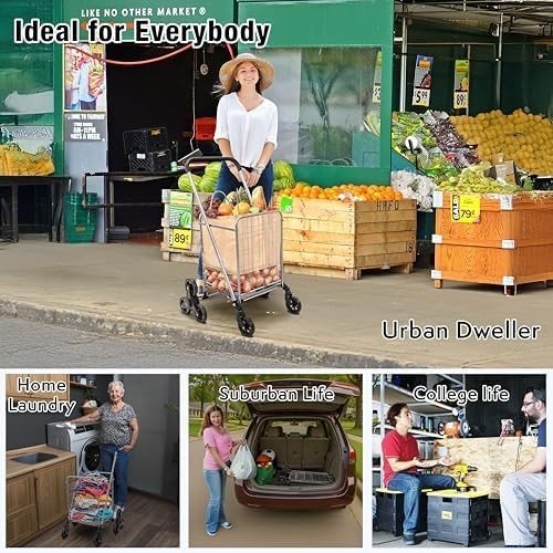 Stair Climbing Shopping Trolley Folding Utility Cart with Wheels - Kwikley