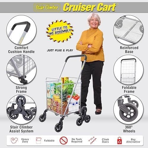 Stair Climbing Shopping Trolley Folding Utility Cart with Wheels - Kwikley