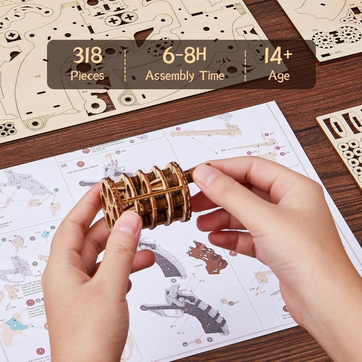 Steampunk Revolver 3D Wooden Puzzle 318PCS DIY Mechanical Model Kit - Kwikley
