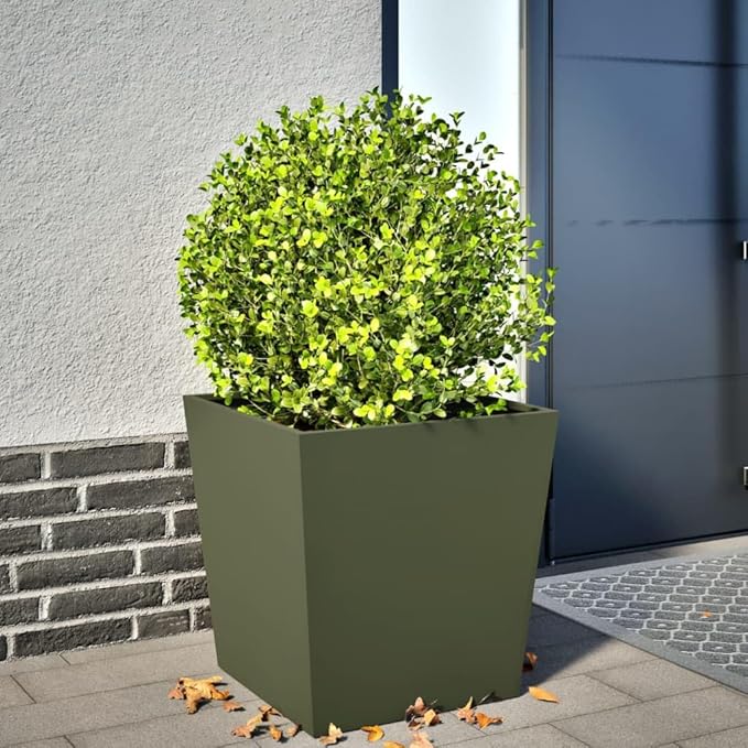 Steel Garden Planter Box Set 50x50x50cm Olive Green Outdoor Pots - Kwikley