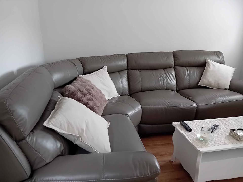 Steel Grey Leather Reclining Corner Sofa (PTP) - Kwikley