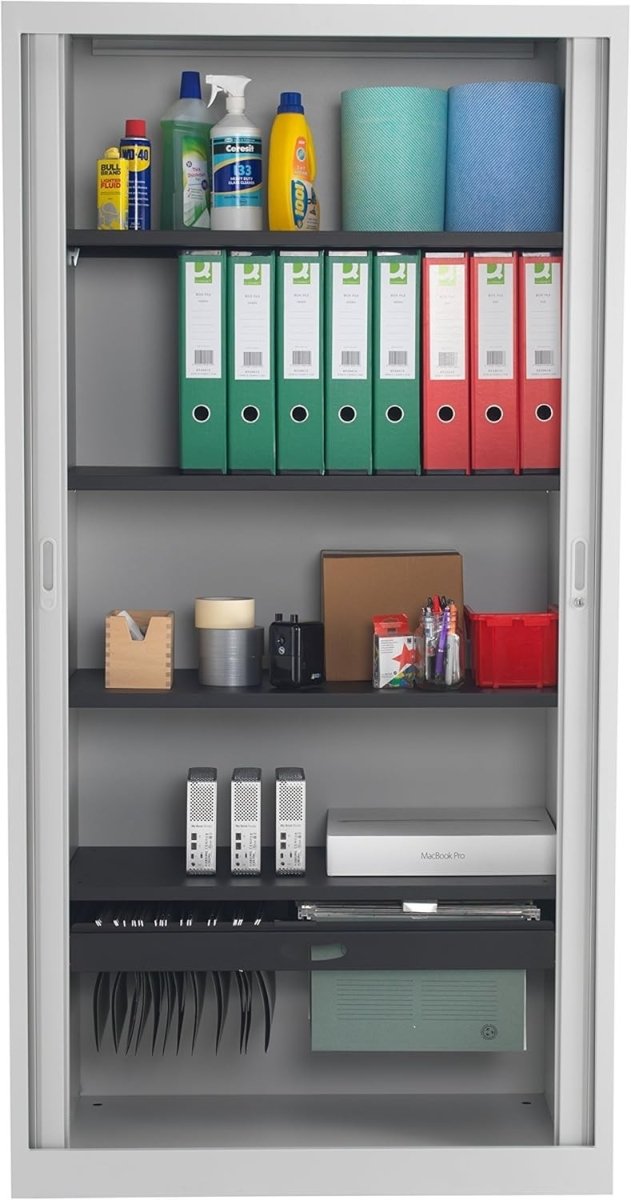 Steel Lockable Storage Cabinet with Adjustable Shelves, 195cm Tall, Grey - Kwikley