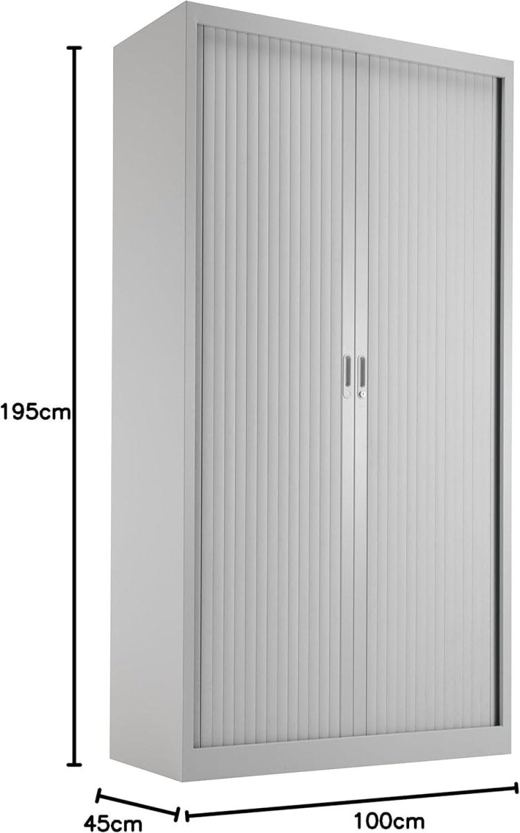 Steel Lockable Storage Cabinet with Adjustable Shelves, 195cm Tall, Grey - Kwikley