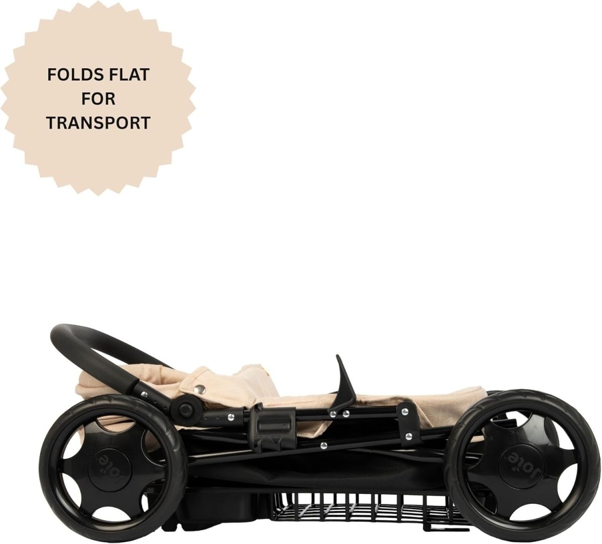 Stone Black Doll Pram Adjustable Handle Fold Flat with Changing Bag - Kwikley