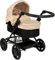 Stone Black Doll Pram Adjustable Handle Fold Flat with Changing Bag - Kwikley