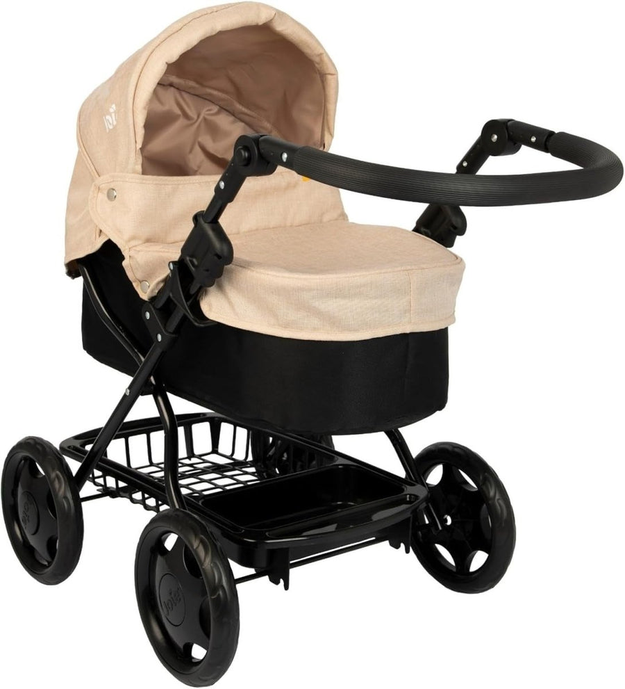 Stone Black Doll Pram Adjustable Handle Fold Flat with Changing Bag - Kwikley