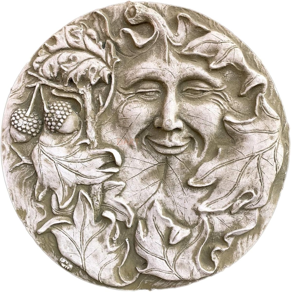 Stone Green Man Wall Plaque Round Garden Sculpture 30cm Decor - Kwikley