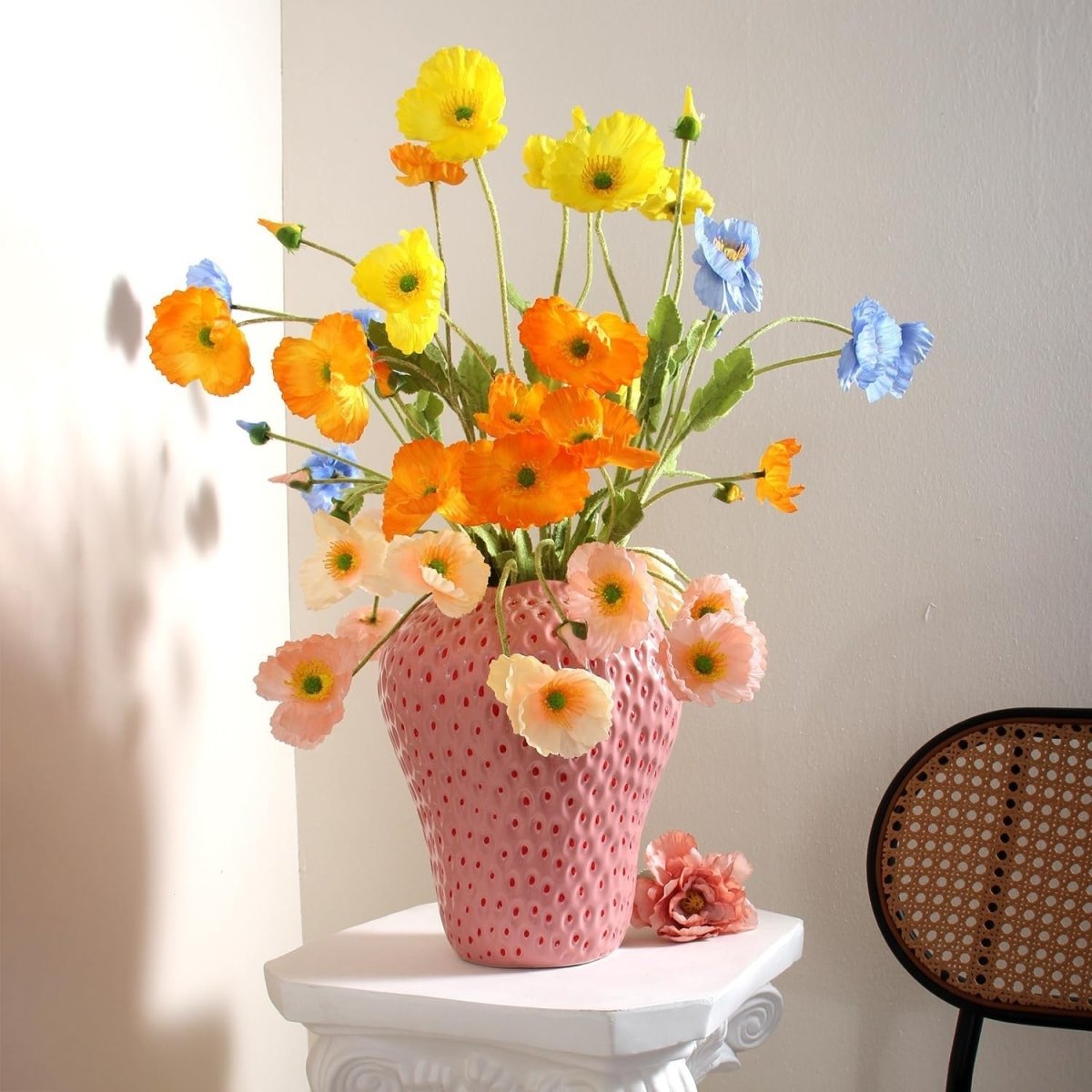 Strawberry Ceramic Flower Vase Large Pink Decorative Fruit Home Décor - Kwikley
