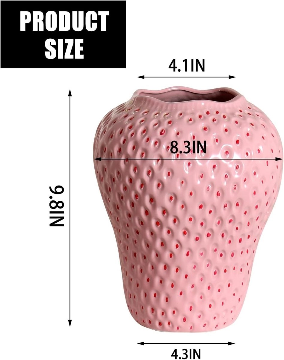 Strawberry Ceramic Flower Vase Large Pink Decorative Fruit Home Décor - Kwikley