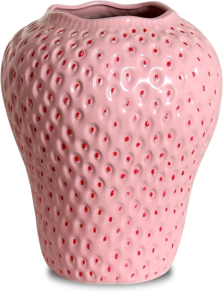Strawberry Ceramic Flower Vase Large Pink Decorative Fruit Home Décor - Kwikley