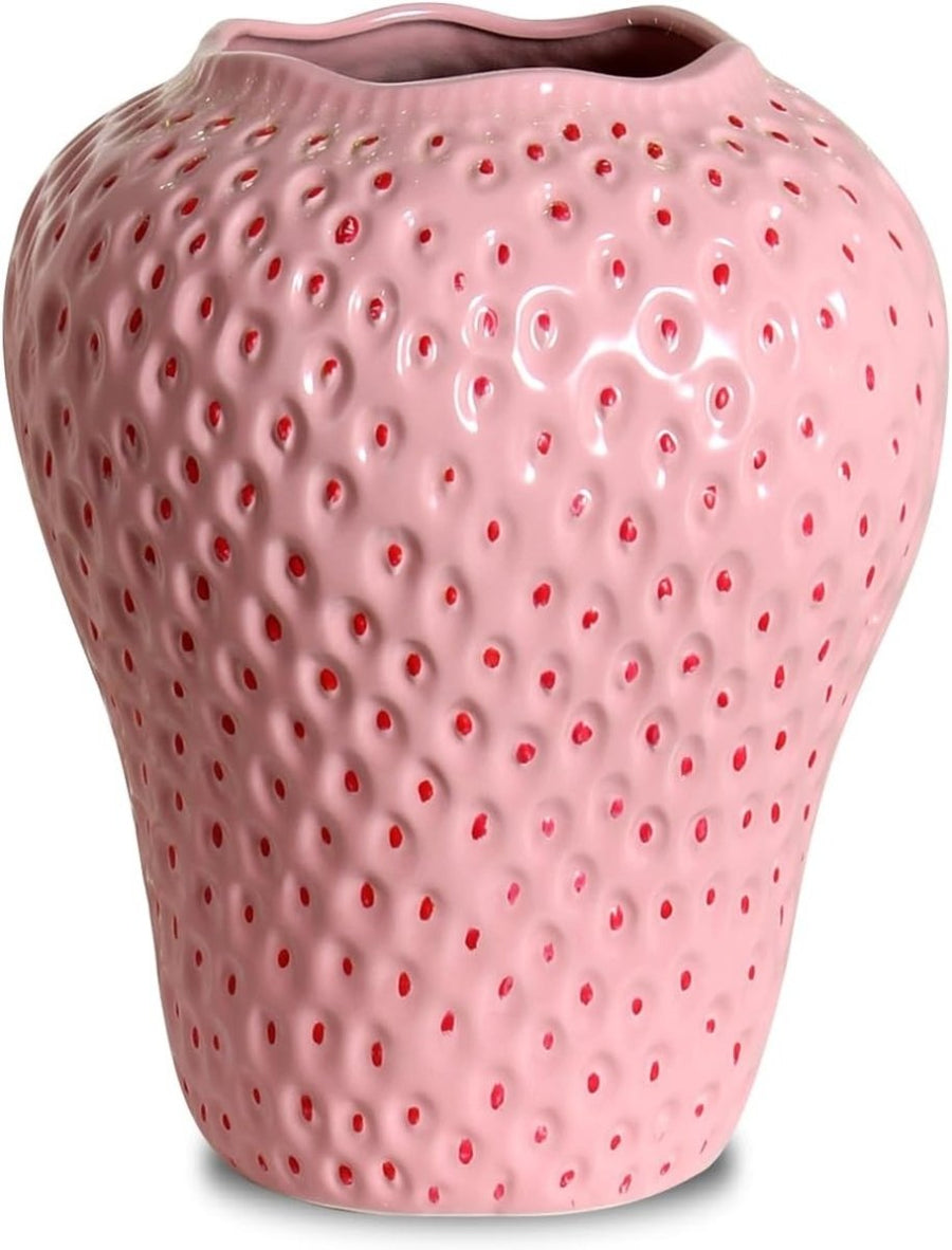 Strawberry Ceramic Flower Vase Large Pink Decorative Fruit Home Décor - Kwikley