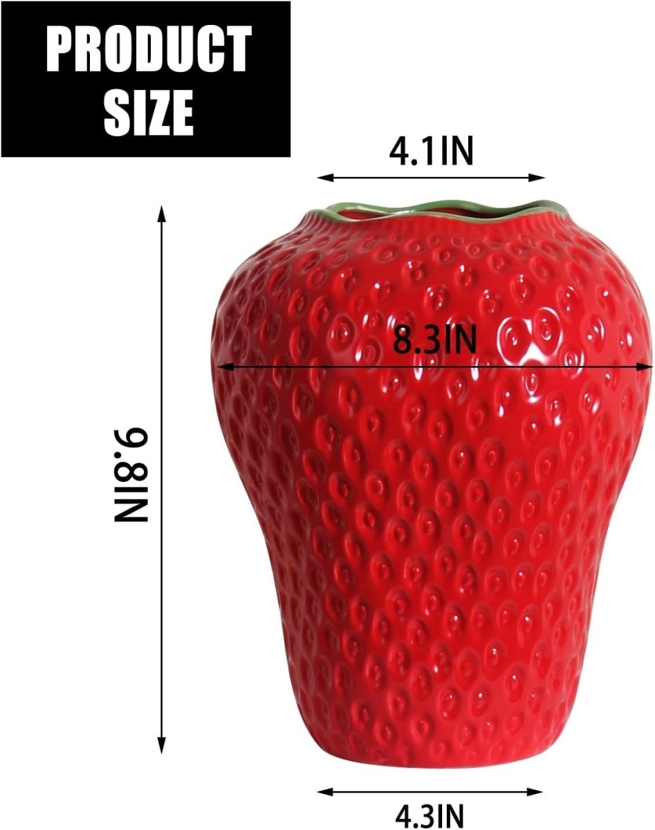 Strawberry Ceramic Flower Vase Large Red Cute Fruit Decorative Home Décor - Kwikley