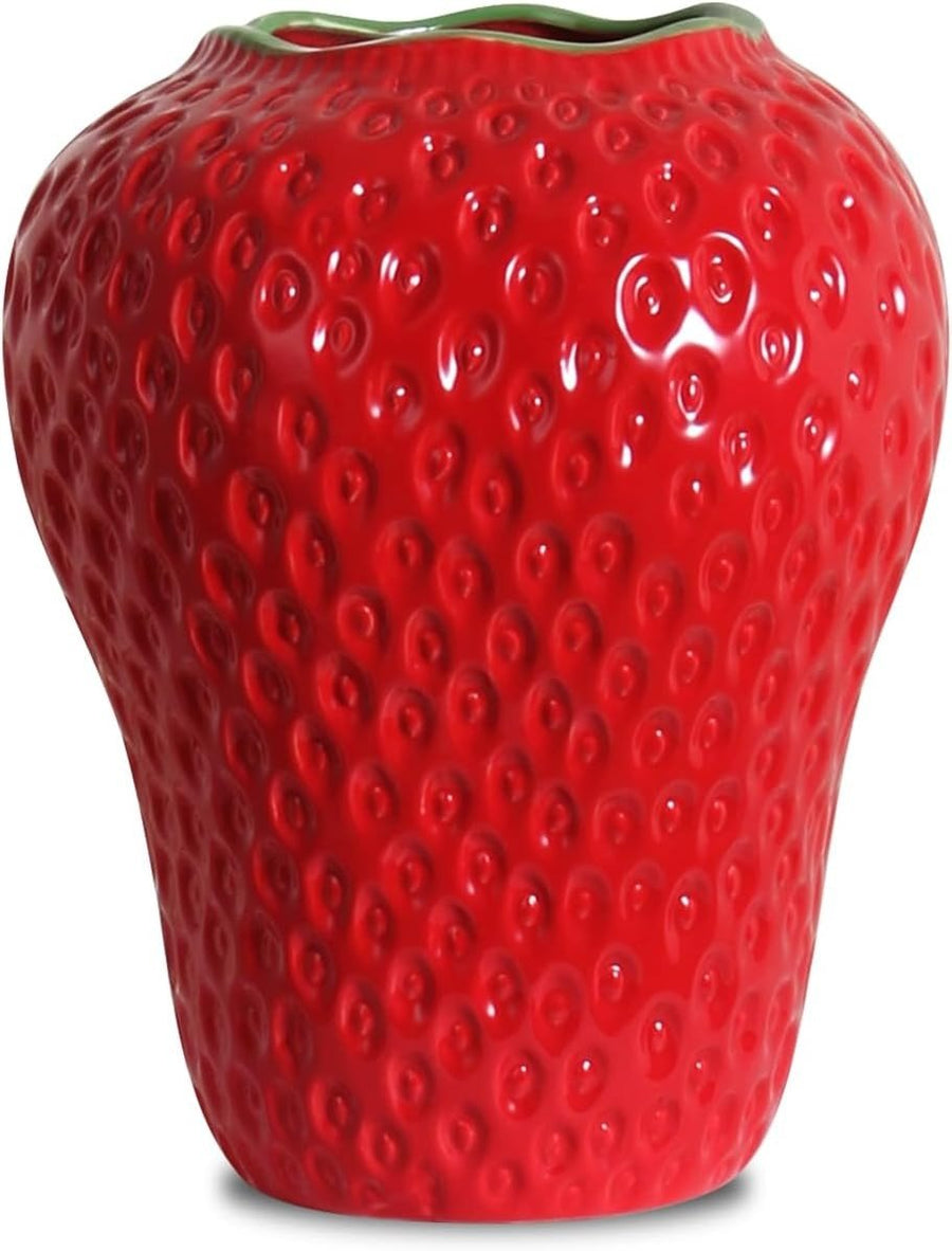 Strawberry Ceramic Flower Vase Large Red Cute Fruit Decorative Home Décor - Kwikley