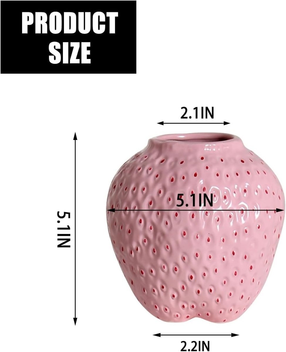 Strawberry Ceramic Flower Vase Mini Pink Cute Fruit Decorative Home Décor - Kwikley