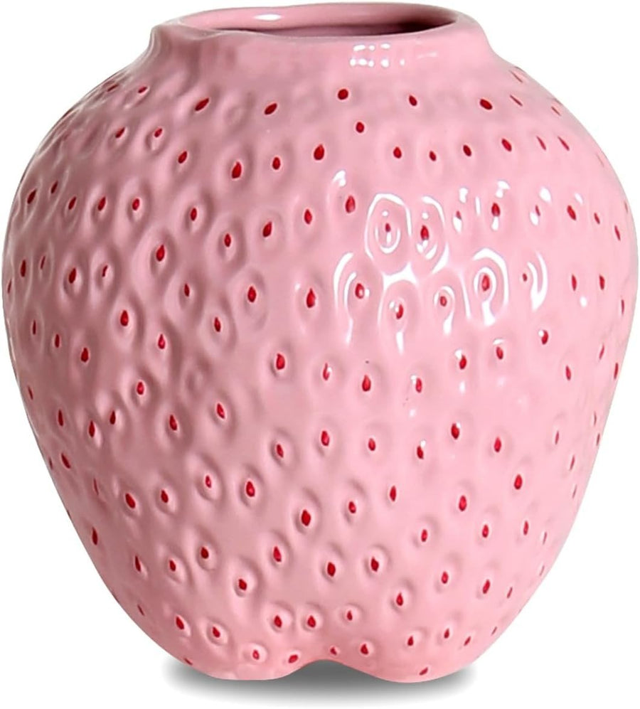 Strawberry Ceramic Flower Vase Mini Pink Cute Fruit Decorative Home Décor - Kwikley