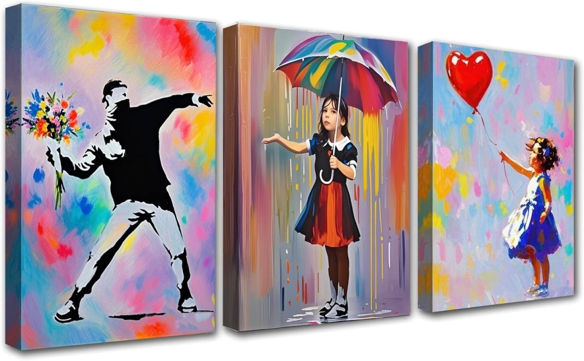 Street Art Canvas Wall Art Set 3 Framed 30x40cm Graffiti - Kwikley