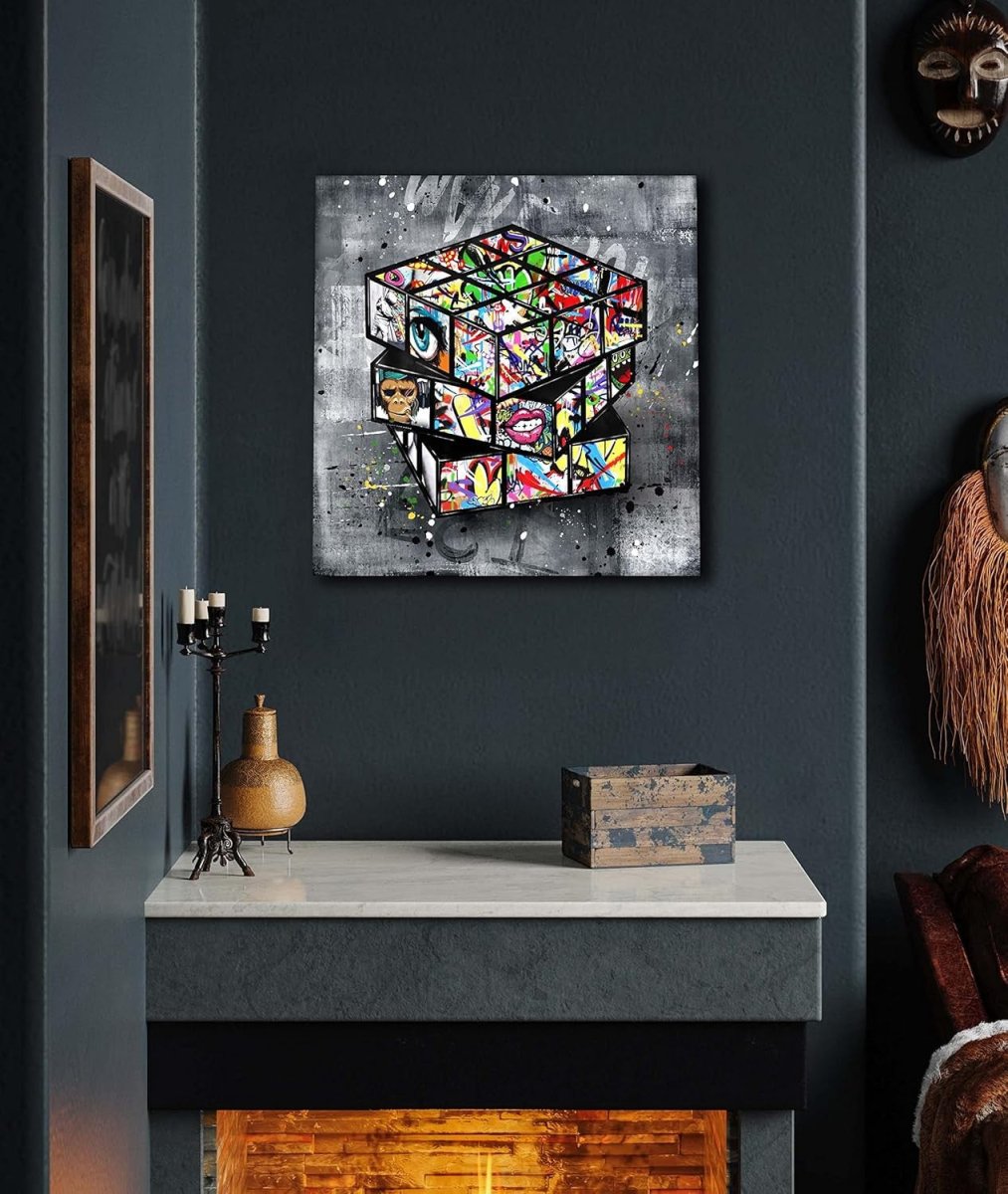 Street Graffiti Canvas Wall Art 14x14 Framed Pop Art - Kwikley