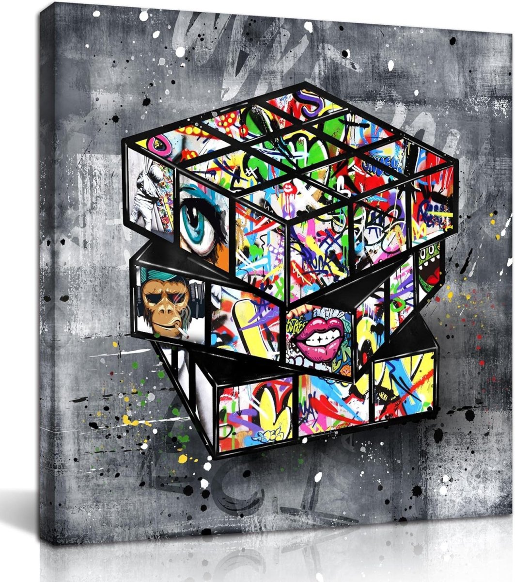 Street Graffiti Canvas Wall Art 14x14 Framed Pop Art - Kwikley