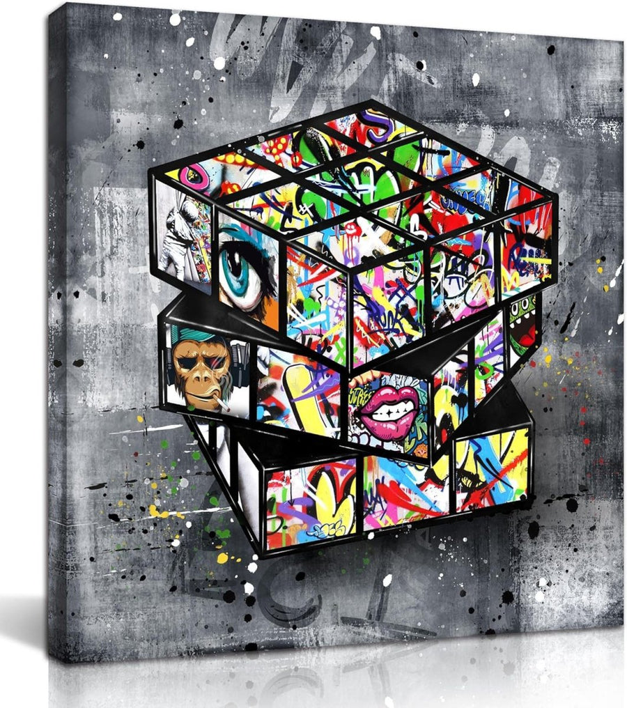 Street Graffiti Canvas Wall Art 14x14 Framed Pop Art - Kwikley