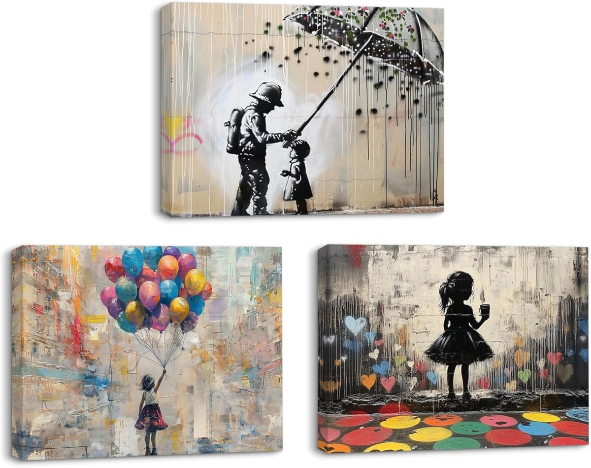 Street Graffiti Canvas Wall Art Set of 3 Framed 36x16in Prints - Kwikley