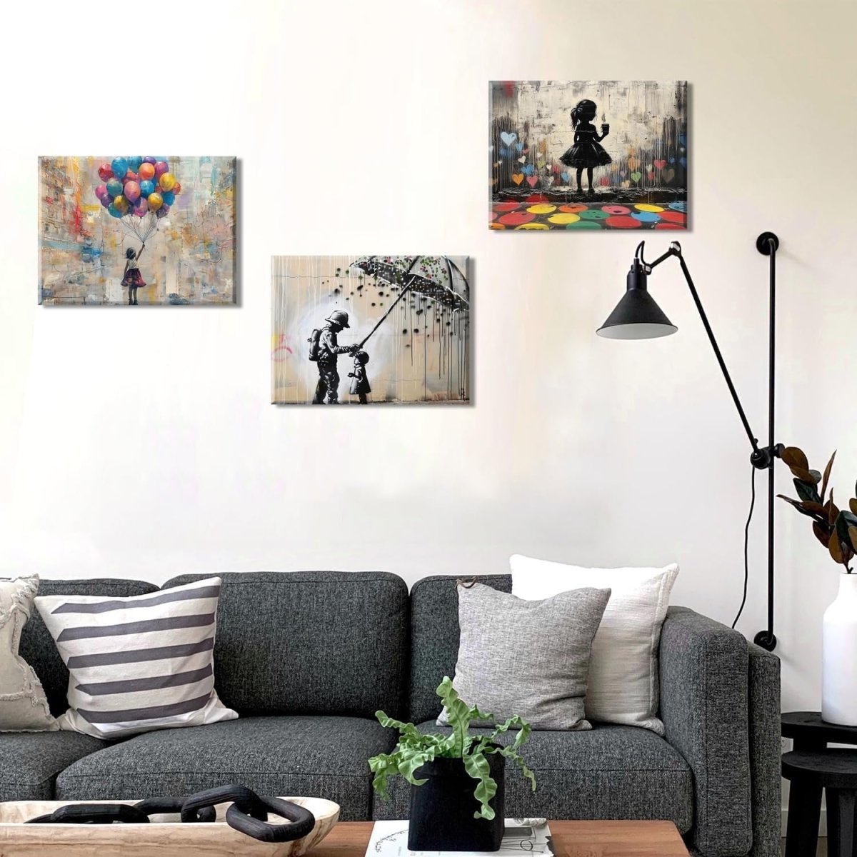 Street Graffiti Canvas Wall Art Set of 3 Framed 36x16in Prints - Kwikley