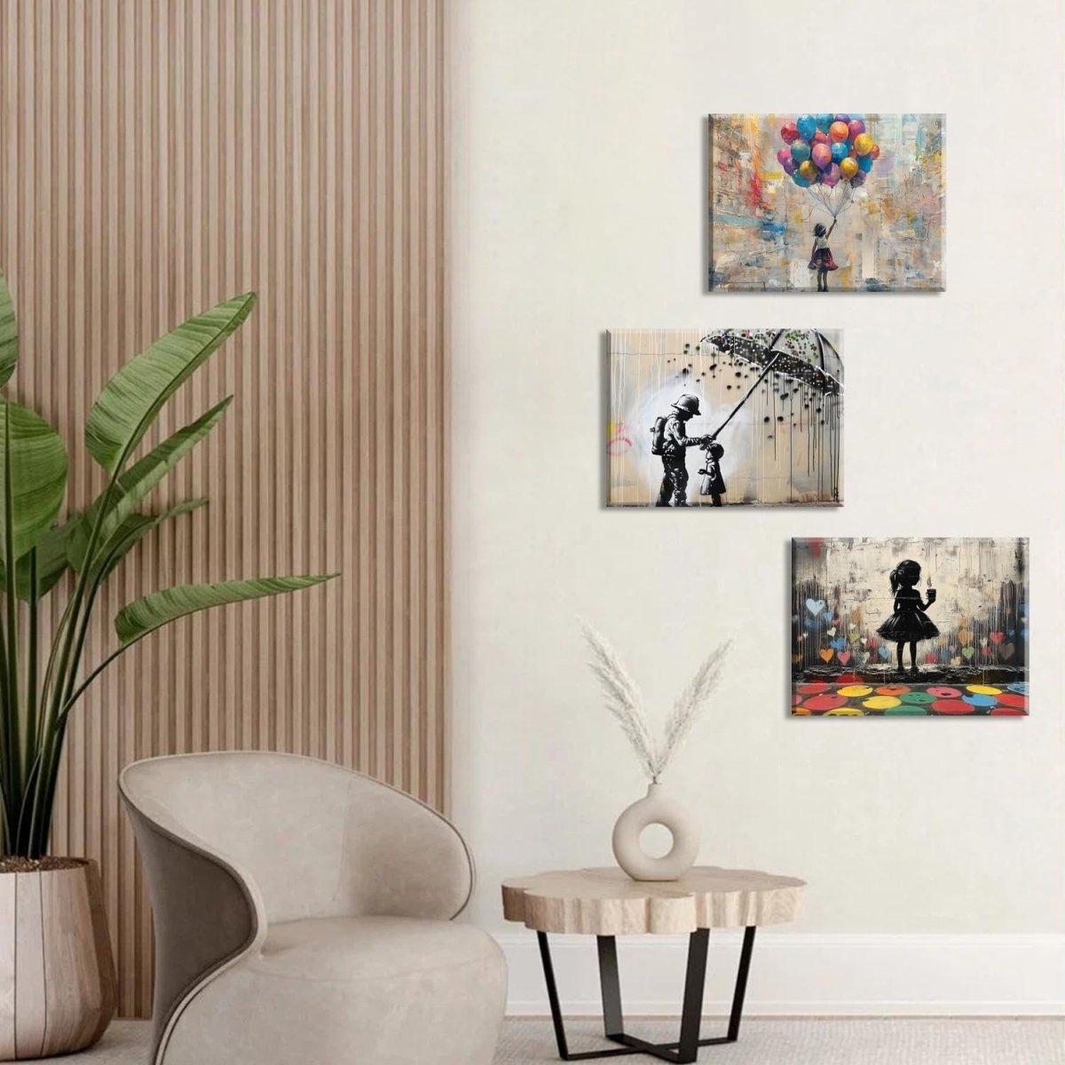 Street Graffiti Canvas Wall Art Set of 3 Framed 36x16in Prints - Kwikley