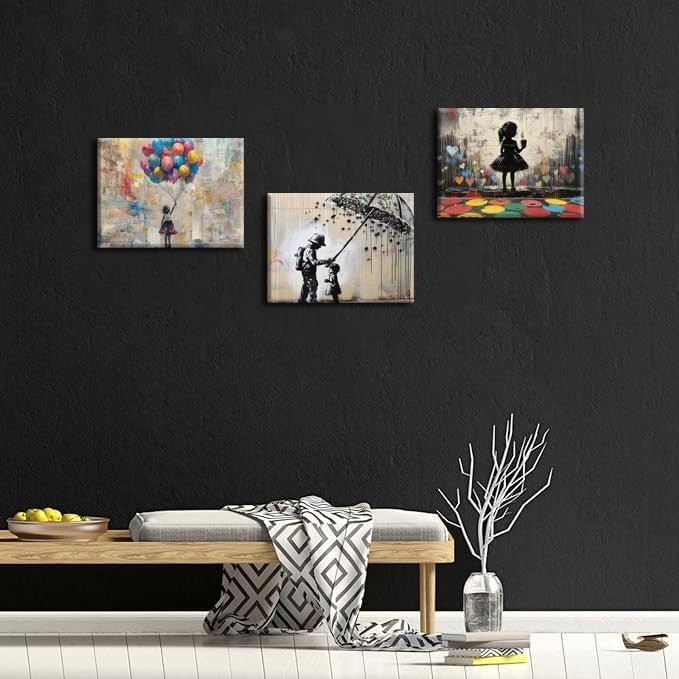 Street Graffiti Canvas Wall Art Set of 3 Framed 36x16in Prints - Kwikley