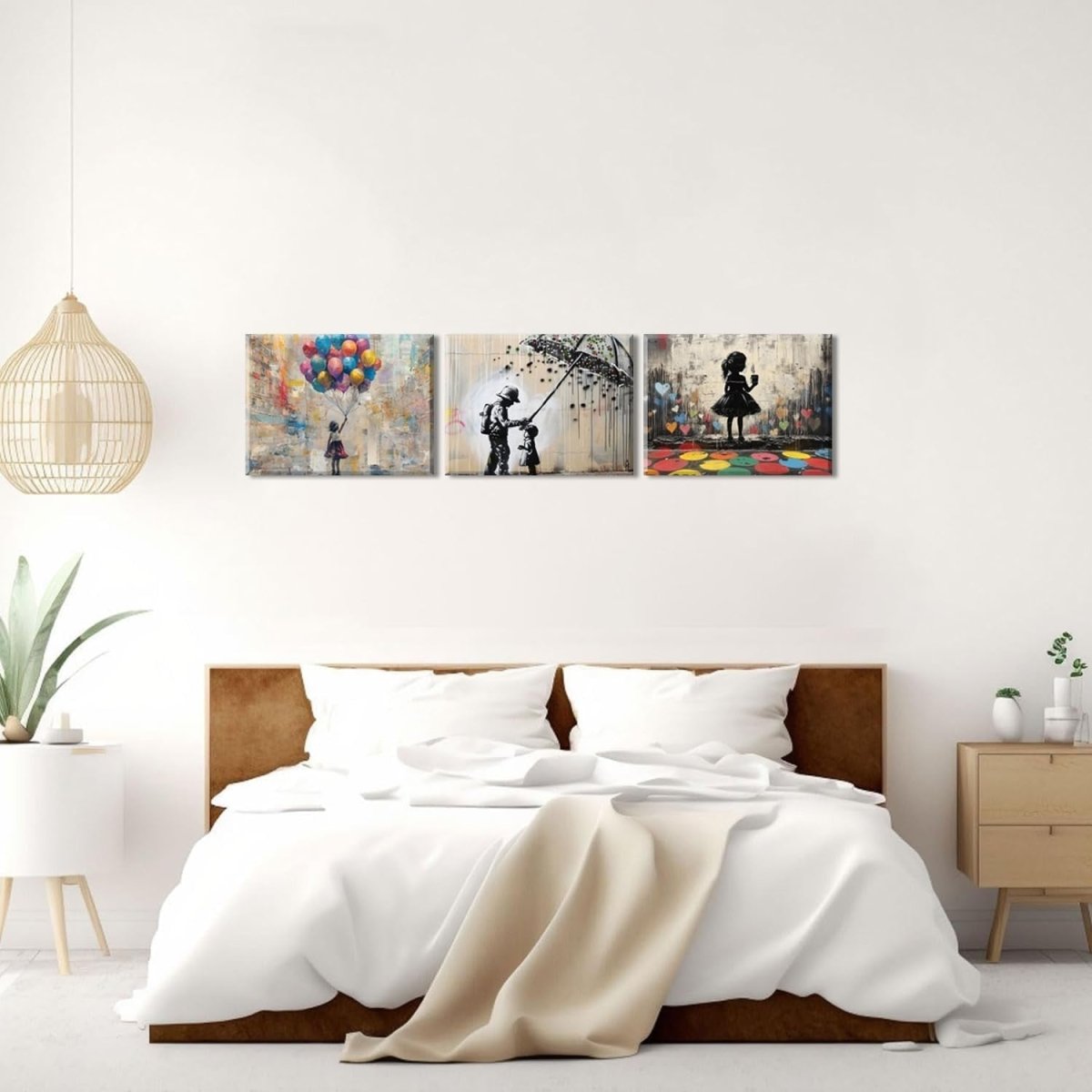Street Graffiti Canvas Wall Art Set of 3 Framed 36x16in Prints - Kwikley