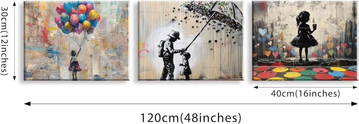 Street Graffiti Canvas Wall Art Set of 3 Framed 36x16in Prints - Kwikley