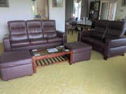 Stressless Brown Leather 3 + 2 Seater Sofas + 2 Footstools (PTP) - Kwikley