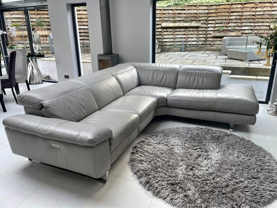 Sumptuous Grey Leather Natuzzi Corner Sofa Reclining Sofa L - Shape Sofa (PTP) - Kwikley