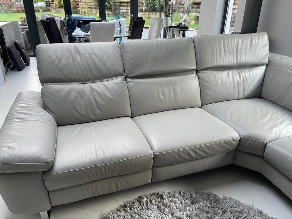 Sumptuous Grey Leather Natuzzi Corner Sofa Reclining Sofa L - Shape Sofa (PTP) - Kwikley