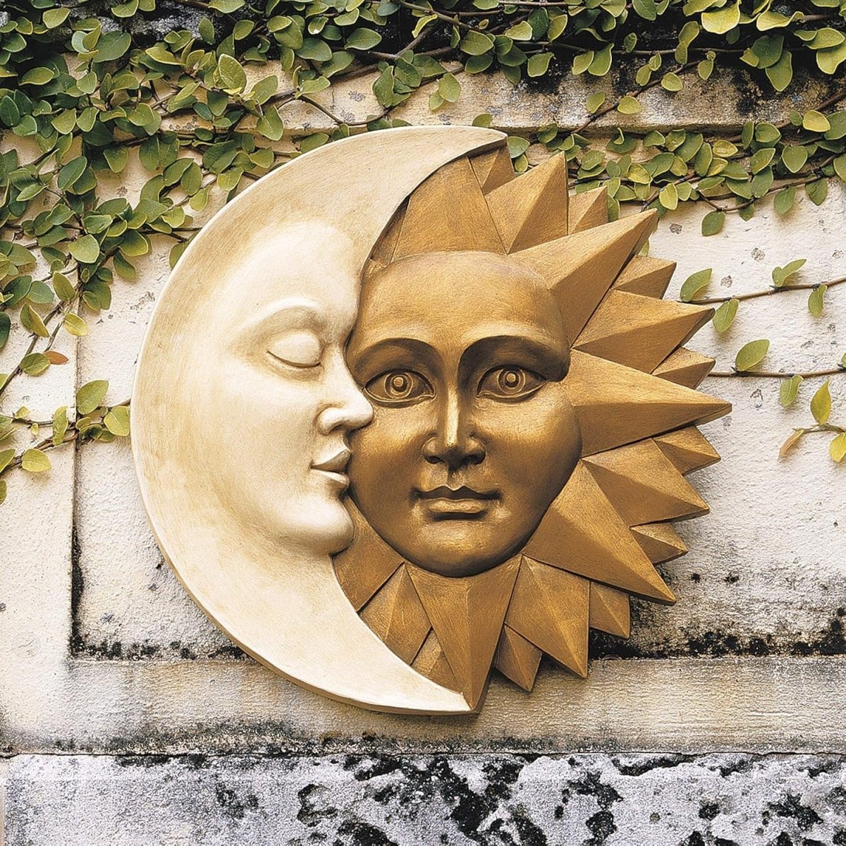 Sun and Moon Wall Sculpture 39.5cm Indoor Outdoor Resin Decor - Kwikley