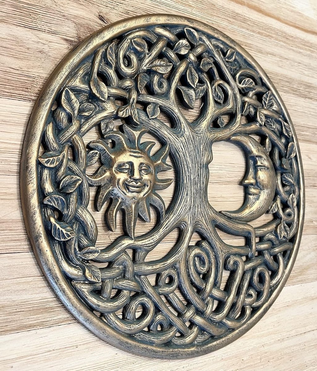 Sun Moon Face Wall Plaque Tree of Life Celtic - Kwikley