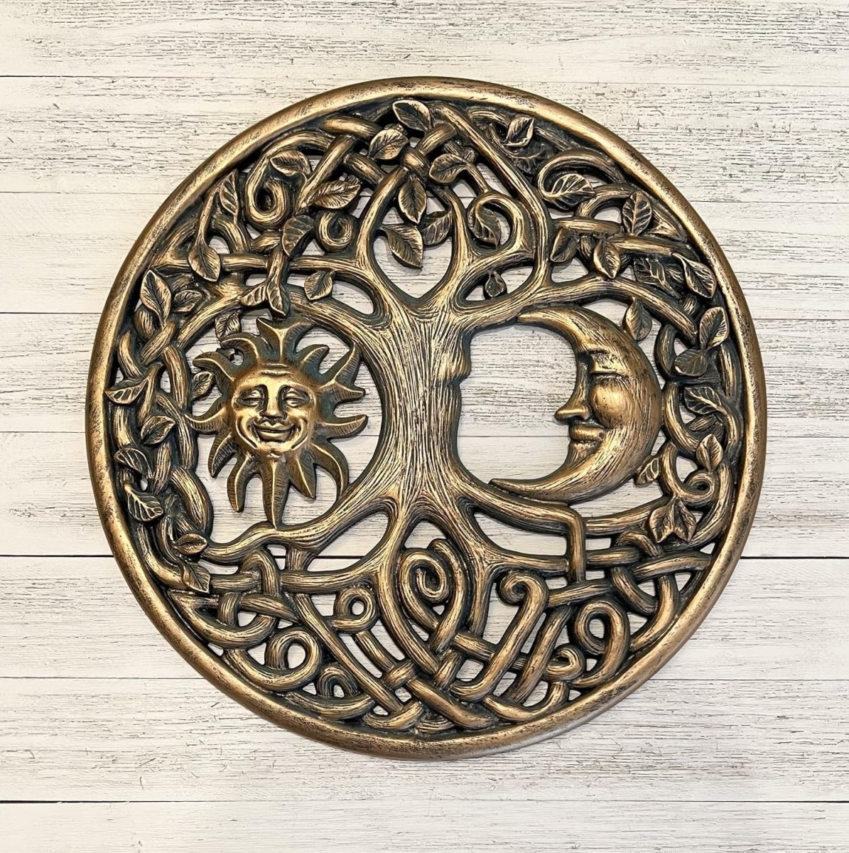 Sun Moon Face Wall Plaque Tree of Life Celtic - Kwikley