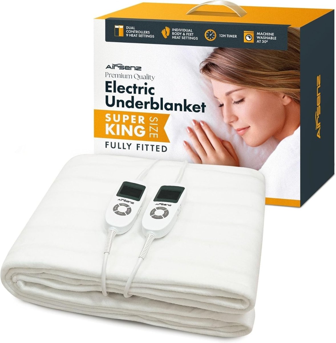 Super King Electric Heated Blanket Fully Fitted Dual Control 9 Heat Timer - Kwikley