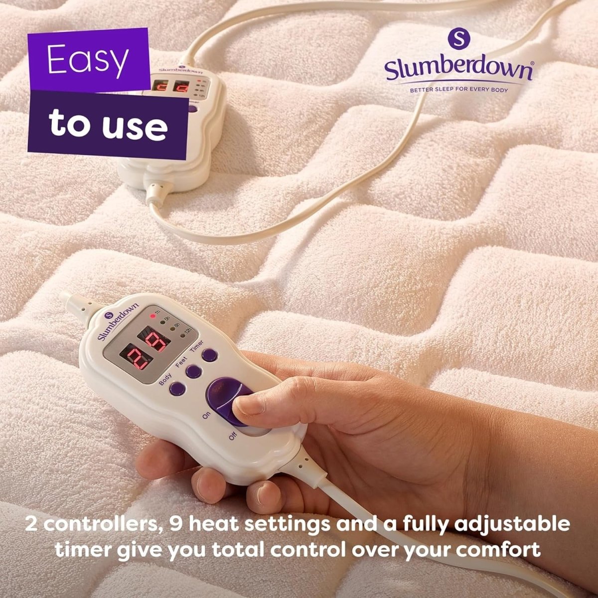 Super King Electric Underblanket Dual Control Multi Zone 9 Heat Washable 160x170 - Kwikley