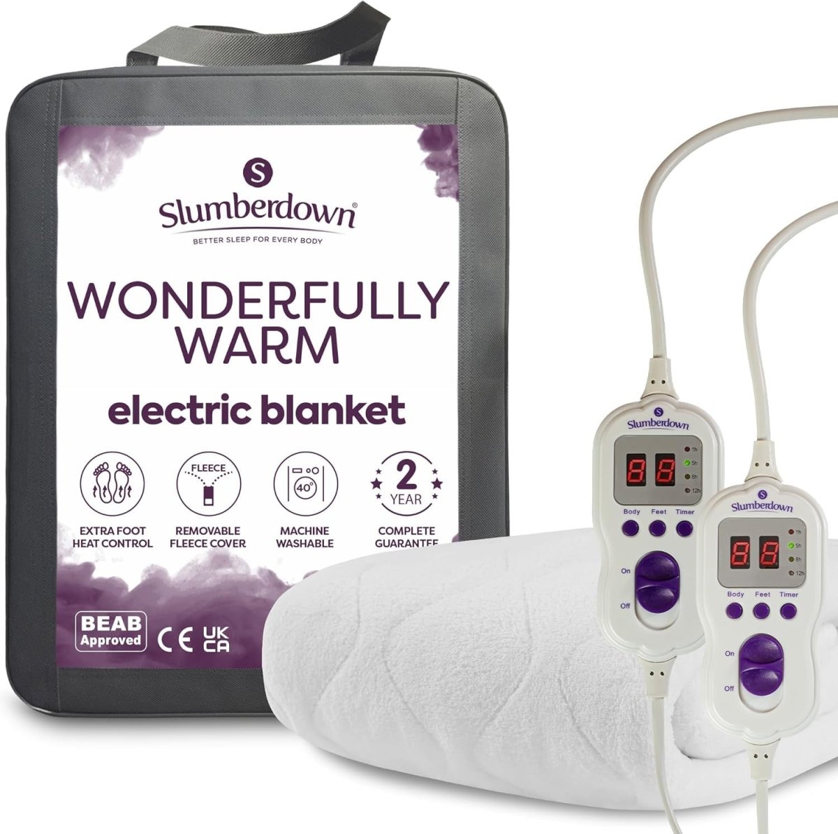 Super King Electric Underblanket Dual Control Multi Zone 9 Heat Washable 160x170 - Kwikley