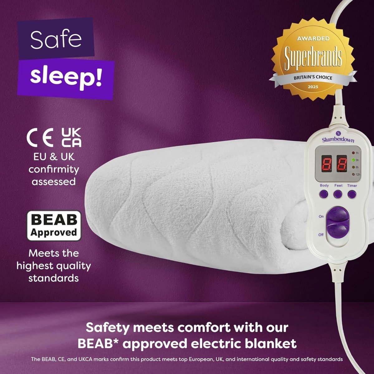 Super King Electric Underblanket Dual Control Multi Zone 9 Heat Washable 160x170 - Kwikley