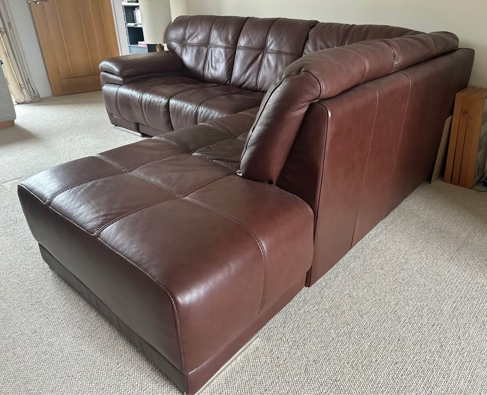 Superb Luxe Brown Leather Corner Sofa (PTP) - Kwikley