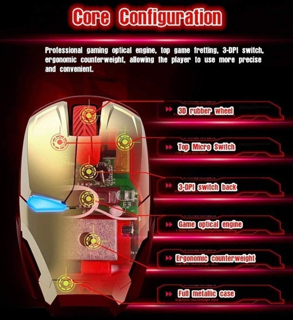 Superhero Wireless Mouse 2.4G Silent USB Optical LED Gaming - Kwikley