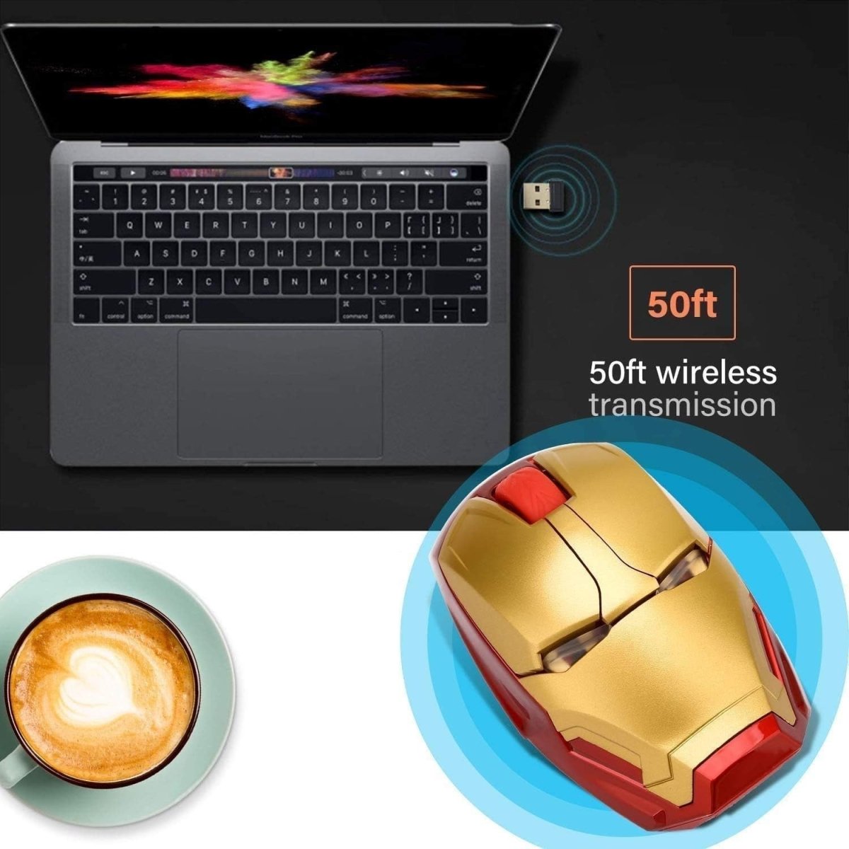 Superhero Wireless Mouse 2.4G Silent USB Optical LED Gaming - Kwikley