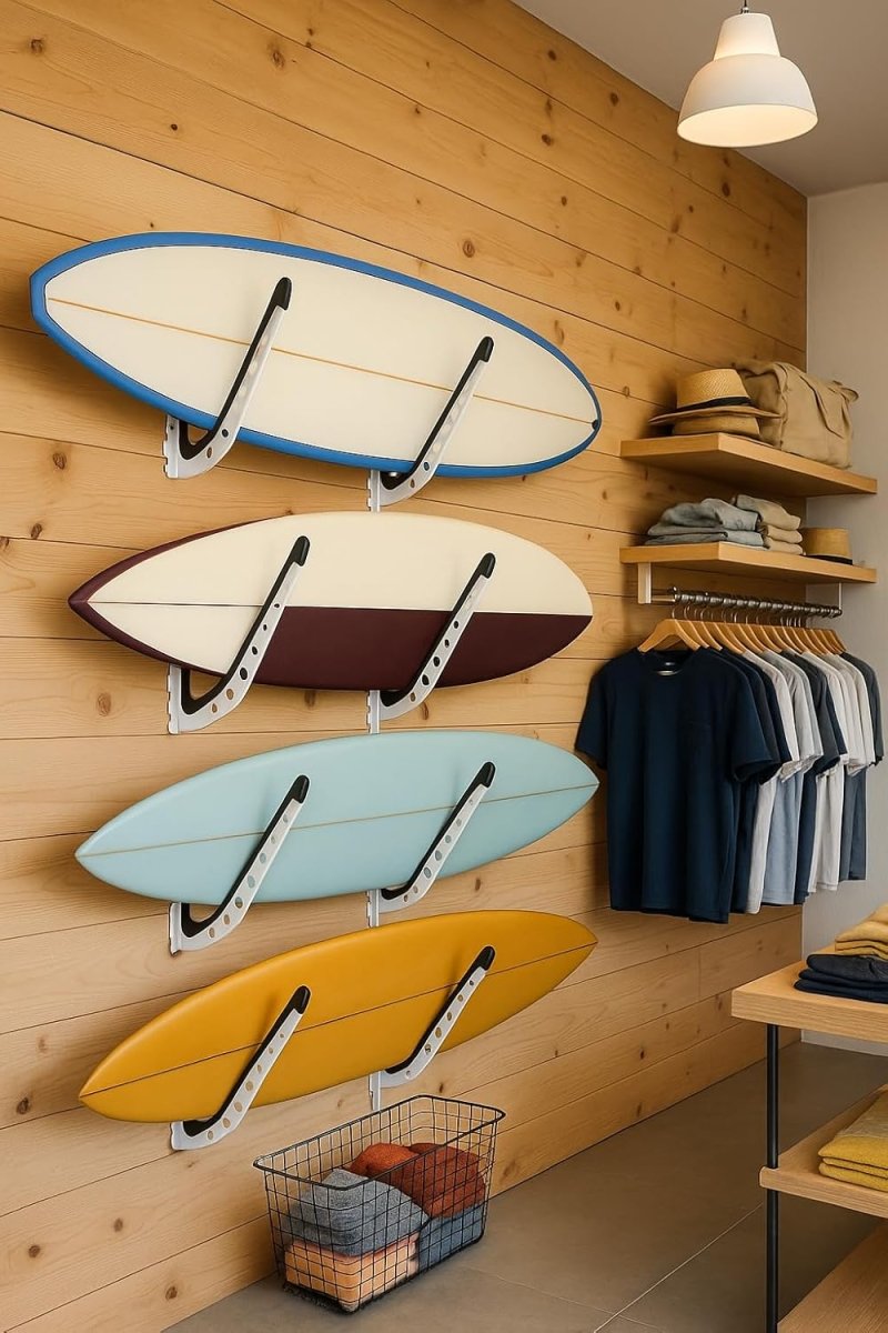 Surfboard Wall Rack Adjustable Storage Holds 4 Boards Garage - Kwikley