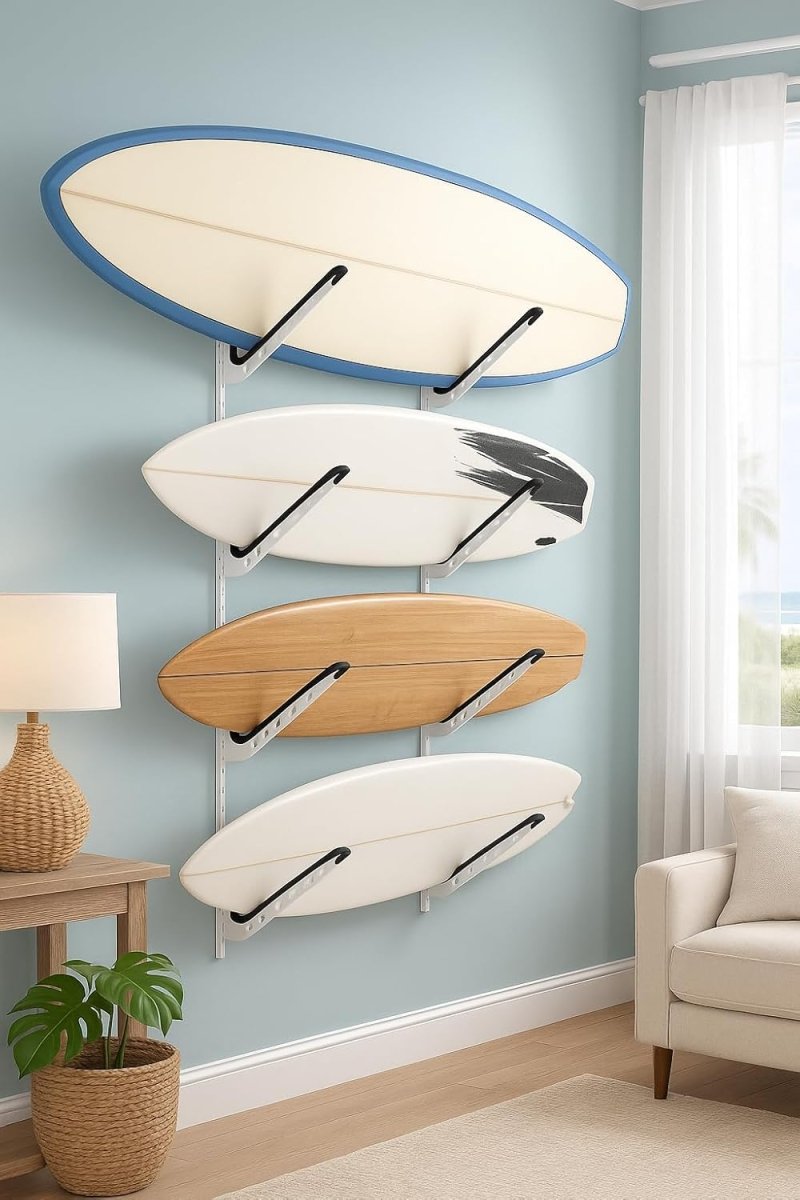 Surfboard Wall Rack Adjustable Storage Holds 4 Boards Garage - Kwikley
