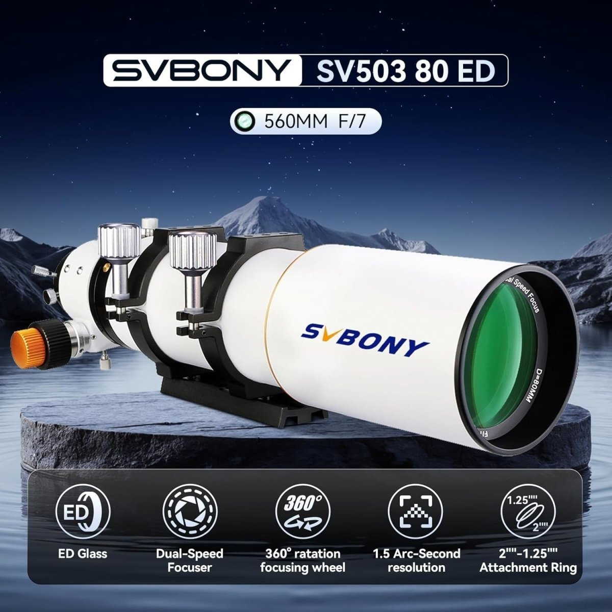SV503 80MM F7 ED Refractor Telescope OTA White Dual - Speed Focuser - Kwikley